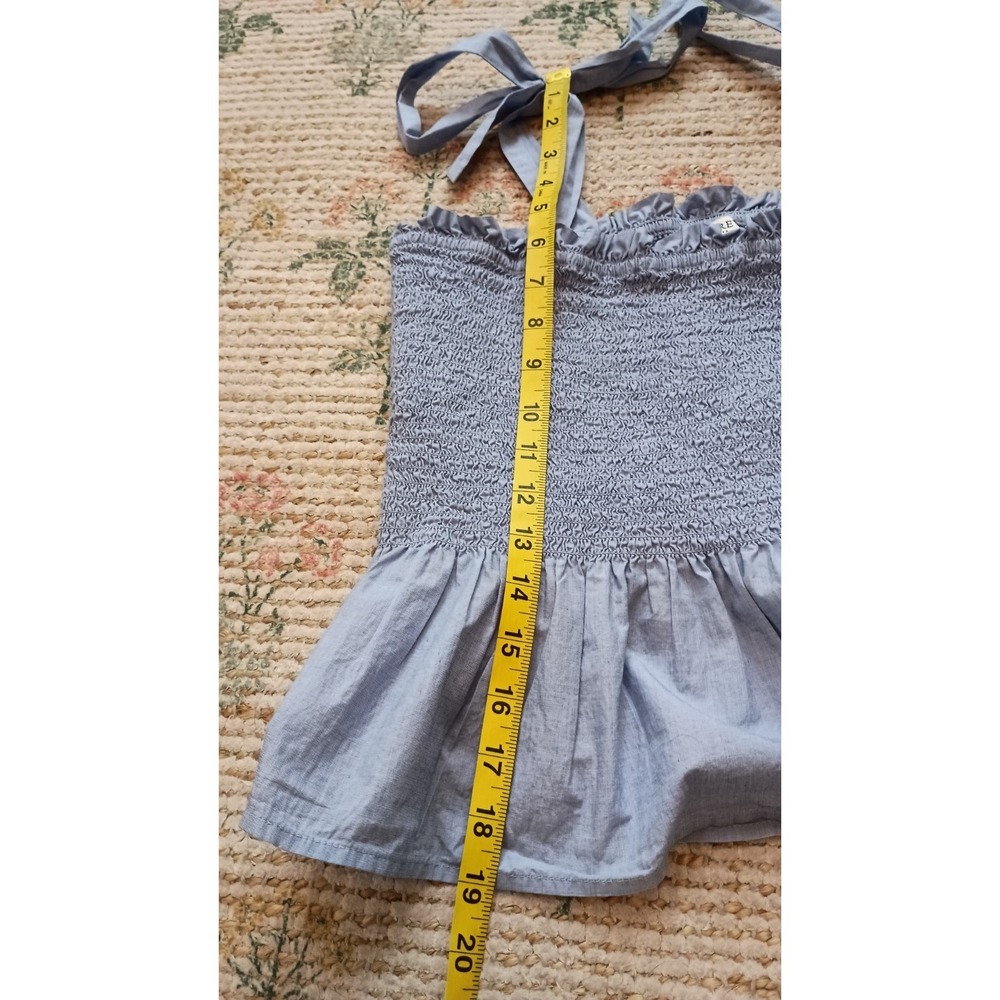J.Crew Smocked Tie Strap Peplum Tie Top Blue Cotton Sleeveless Size M Coastal - Picture 10 of 10